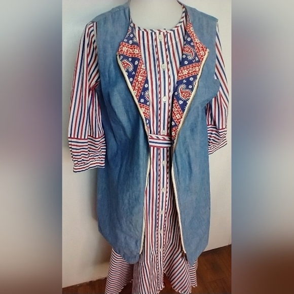 REVERSIBLE DENIM AND PAISLEY HAND MADE VEST DRESS - Picture 2 of 7